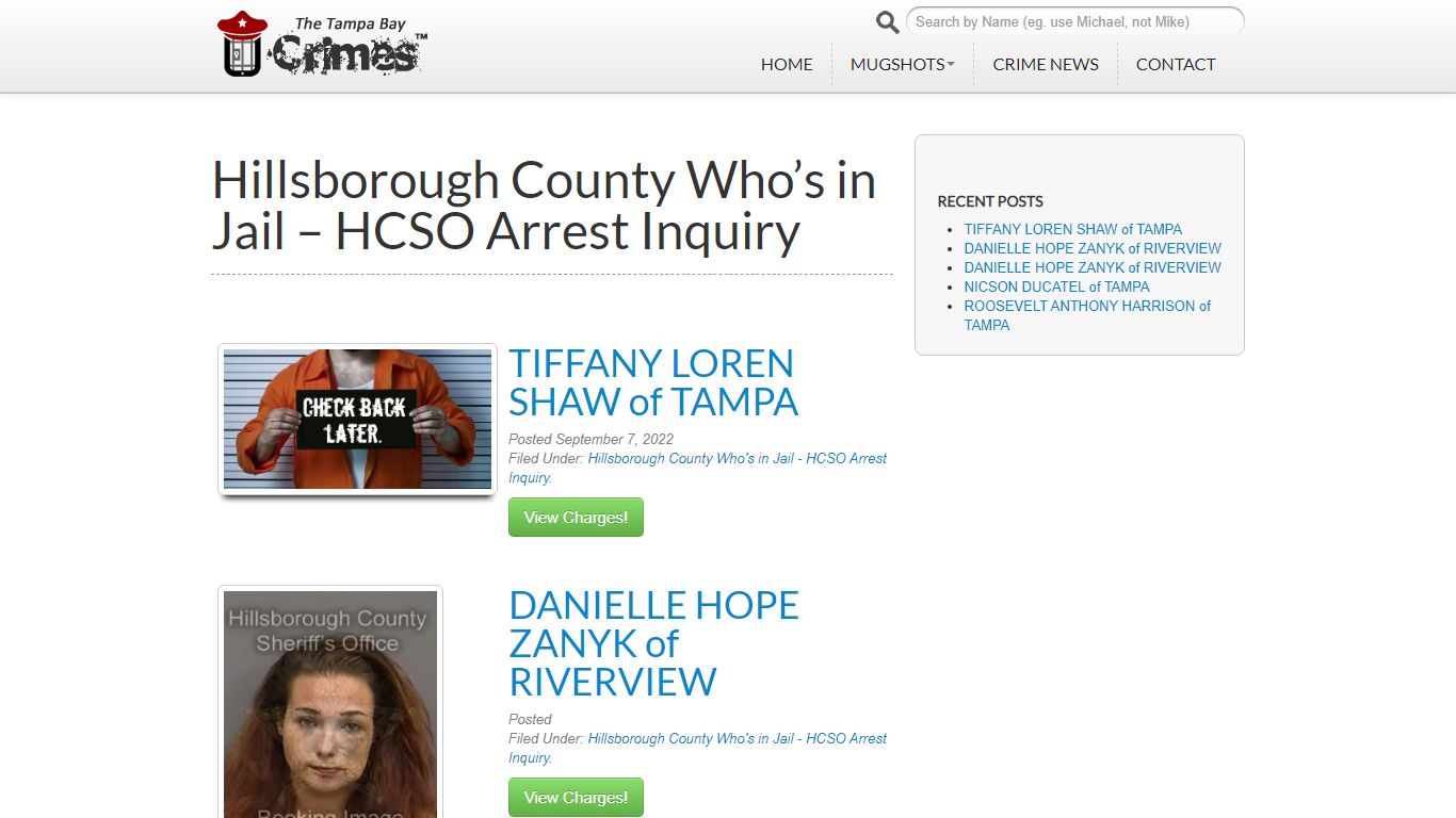 Hillsborough County Who’s in Jail – HCSO Arrest Inquiry